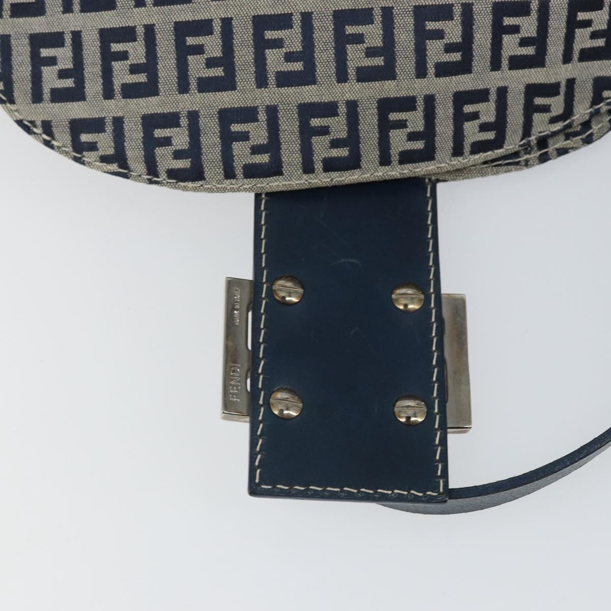 FENDI Zucchino Canvas Mamma Baguette Hand Bag Navy Silver Auth 157532