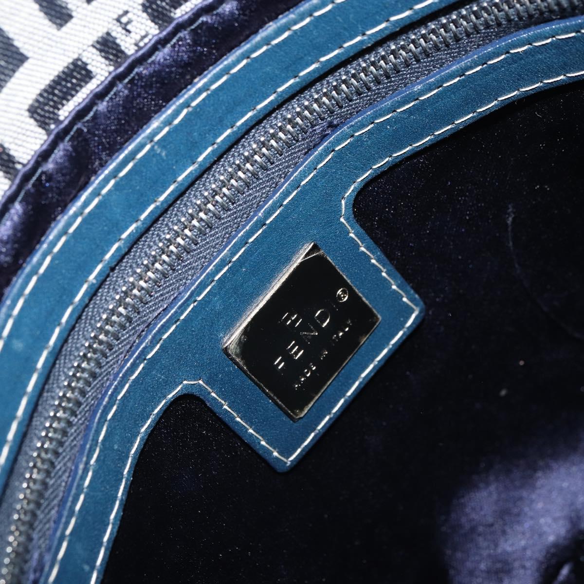 FENDI Zucchino Canvas Mamma Baguette Hand Bag Navy Silver Auth 157532
