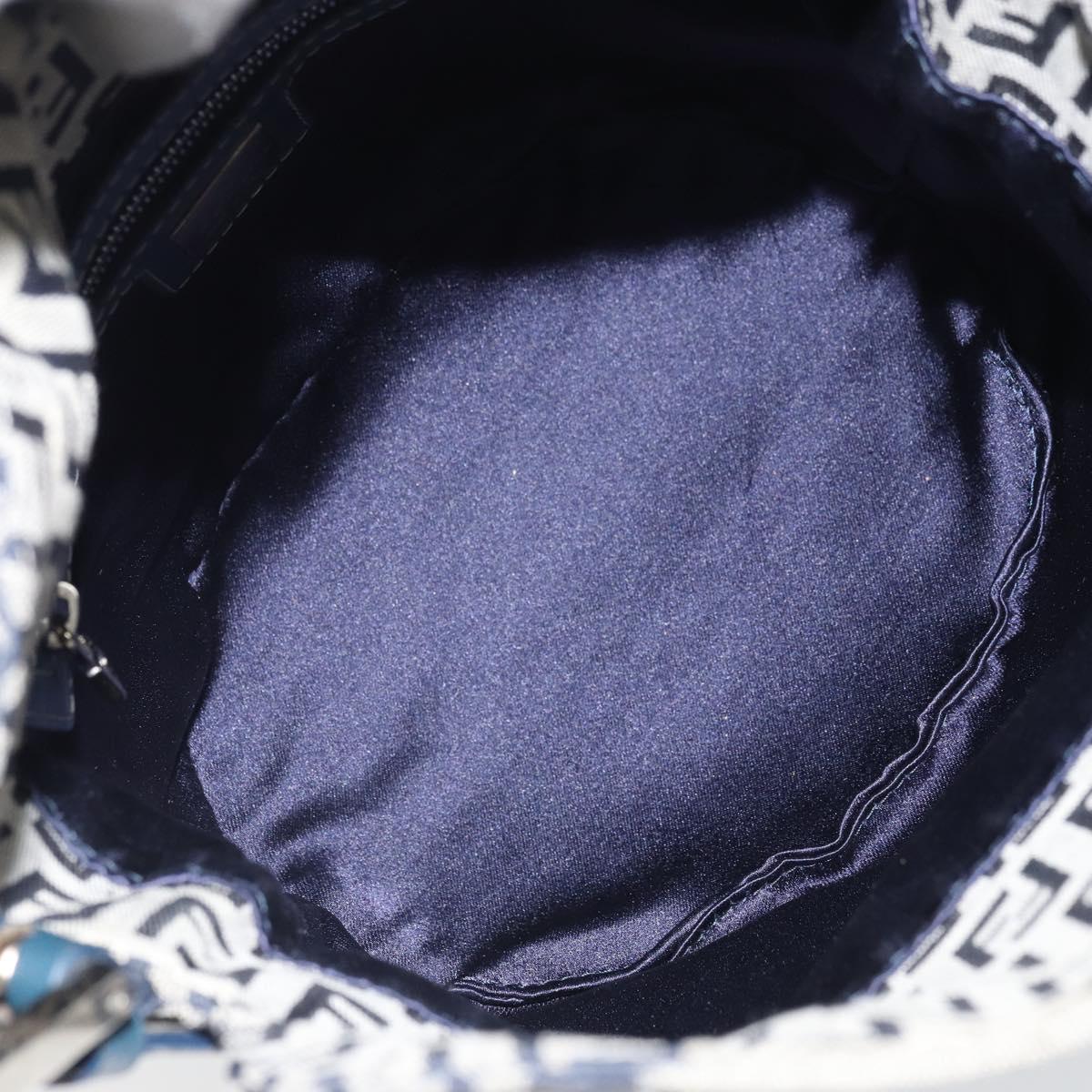FENDI Zucchino Canvas Mamma Baguette Hand Bag Navy Silver Auth 157532
