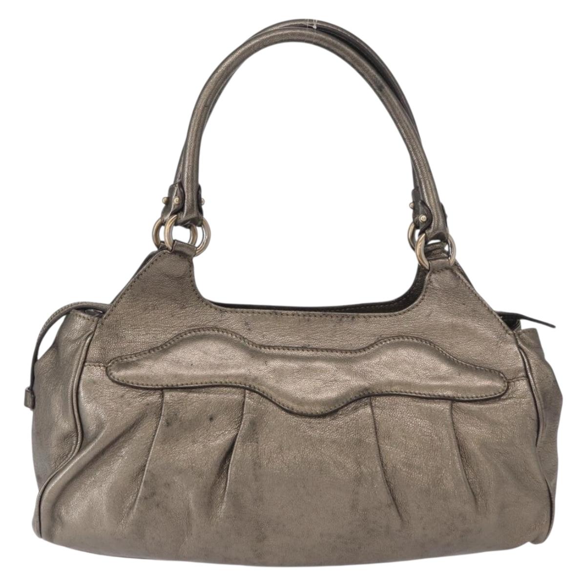 Salvatore Ferragamo Gancini Hand Bag Leather Gold Auth 157533