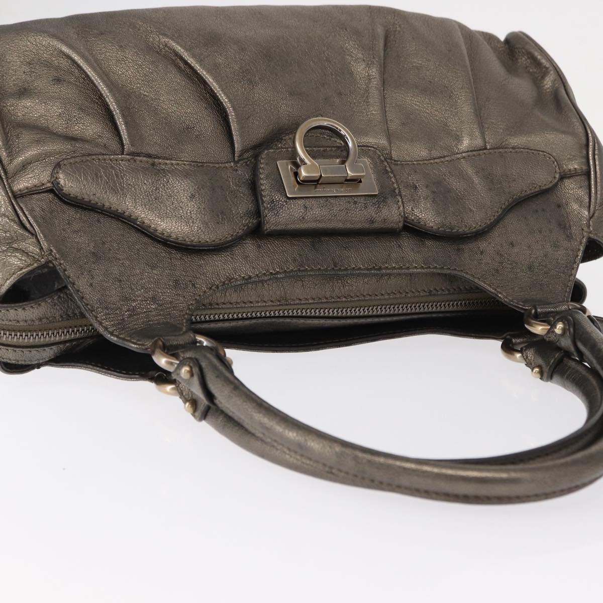Salvatore Ferragamo Gancini Hand Bag Leather Gold Auth 157533