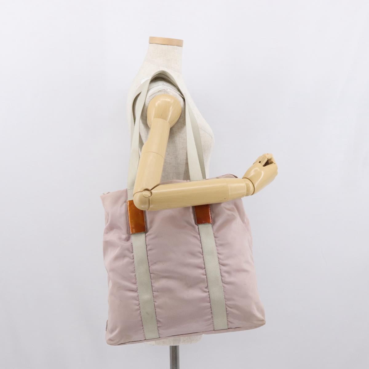 PRADA Tote Bag Nylon Pink Silver Auth 157534