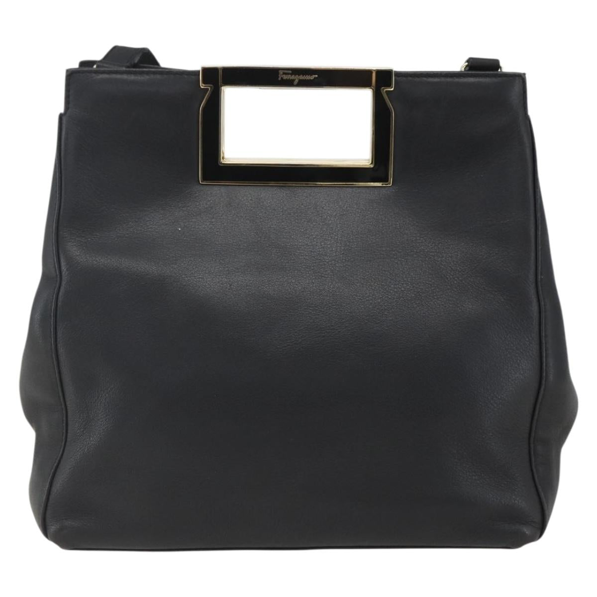 Salvatore Ferragamo Hand Bag Leather 2way Black Gold Auth 157535V