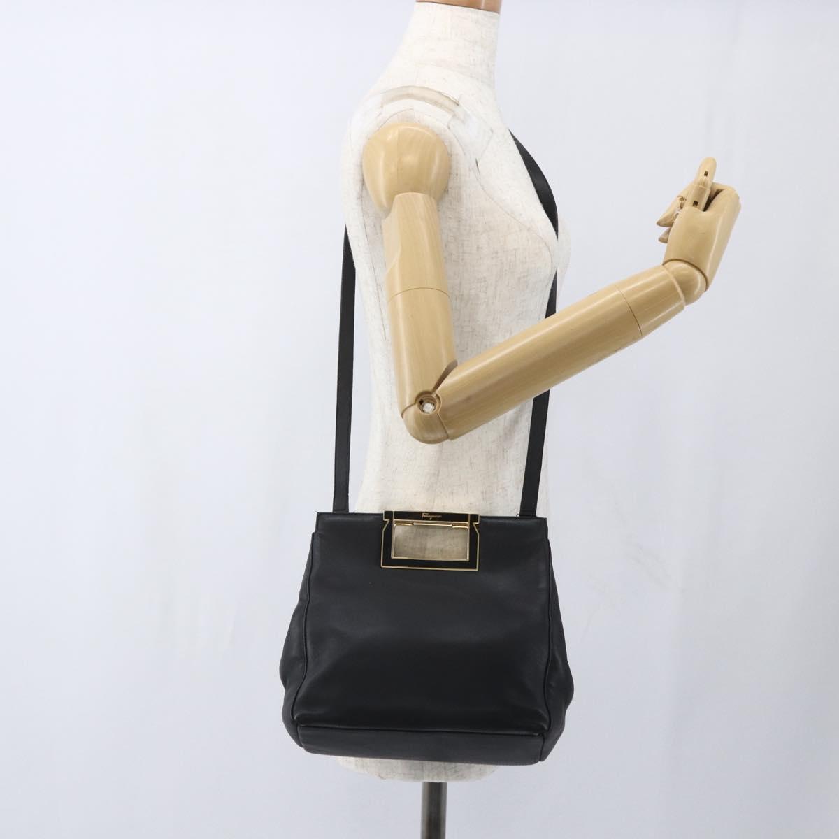 Salvatore Ferragamo Hand Bag Leather 2way Black Gold Auth 157535V