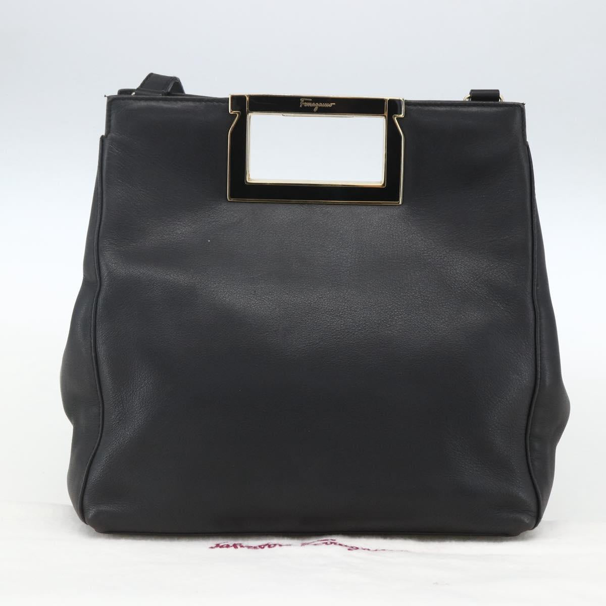 Salvatore Ferragamo Hand Bag Leather 2way Black Gold Auth 157535V