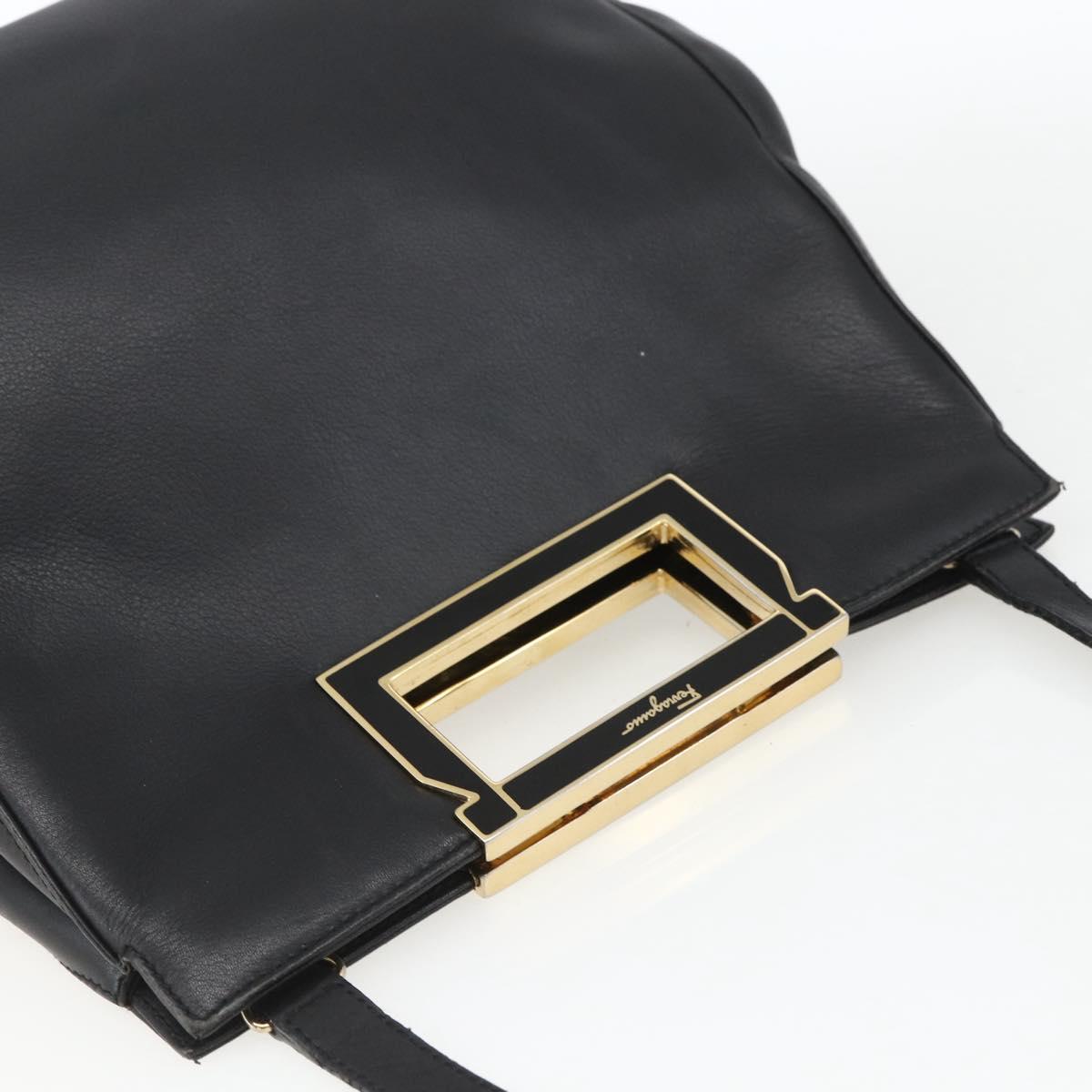 Salvatore Ferragamo Hand Bag Leather 2way Black Gold Auth 157535V