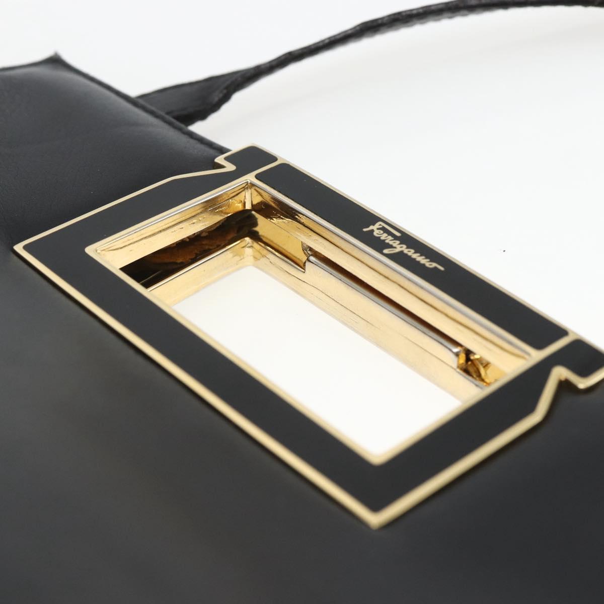 Salvatore Ferragamo Hand Bag Leather 2way Black Gold Auth 157535V
