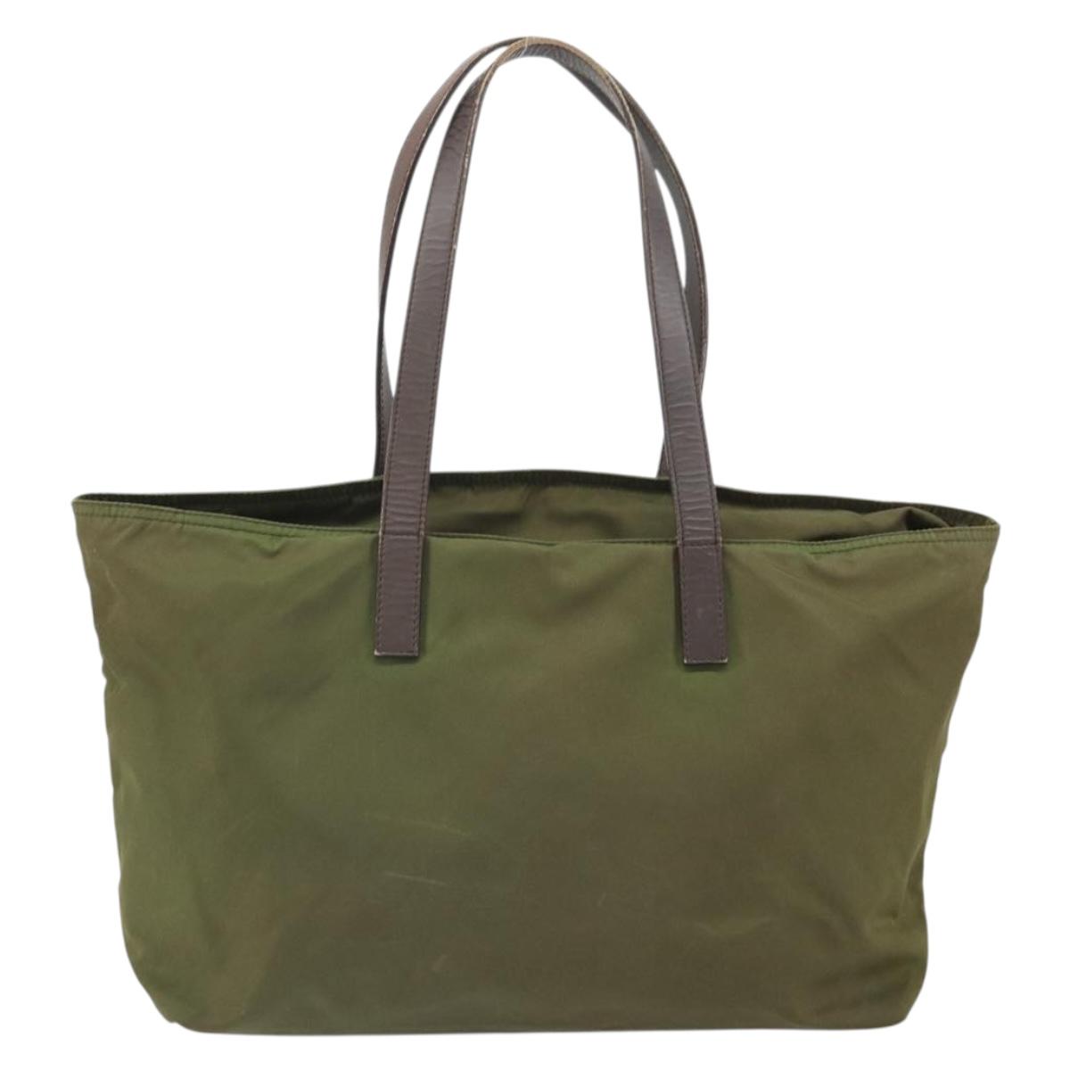 PRADA Tote Bag Nylon Green Silver Auth 157537