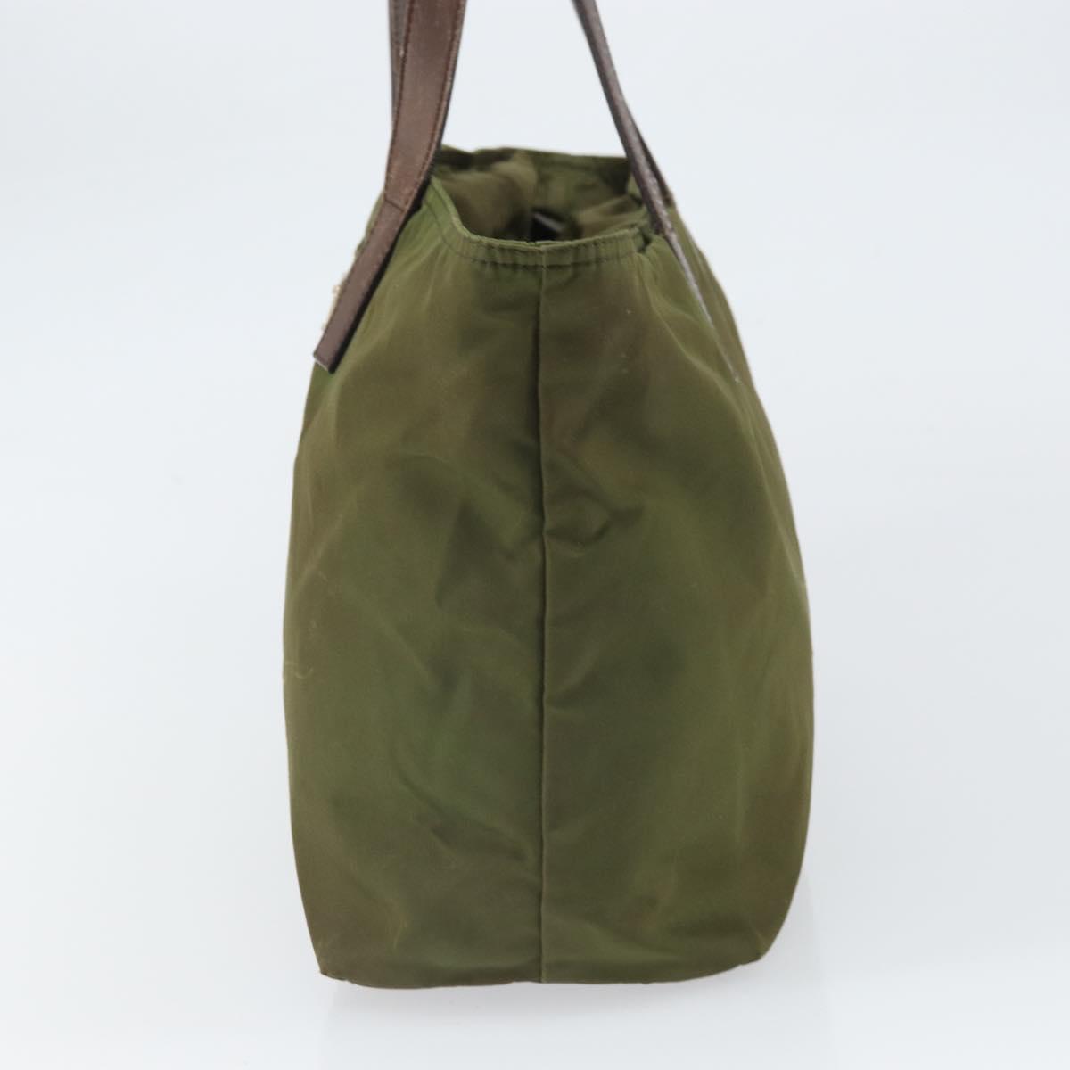 PRADA Tote Bag Nylon Green Silver Auth 157537