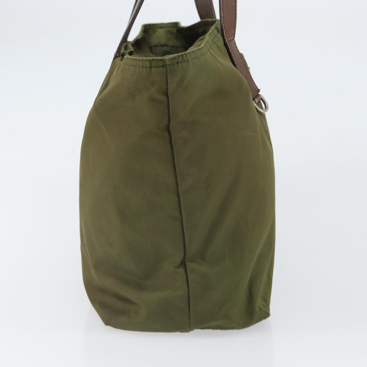 PRADA Tote Bag Nylon Green Silver Auth 157537