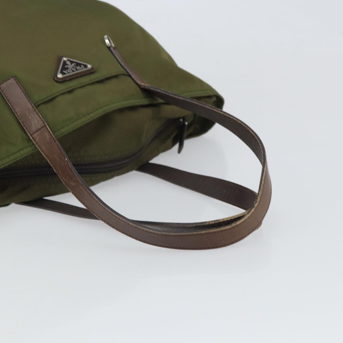 PRADA Tote Bag Nylon Green Silver Auth 157537