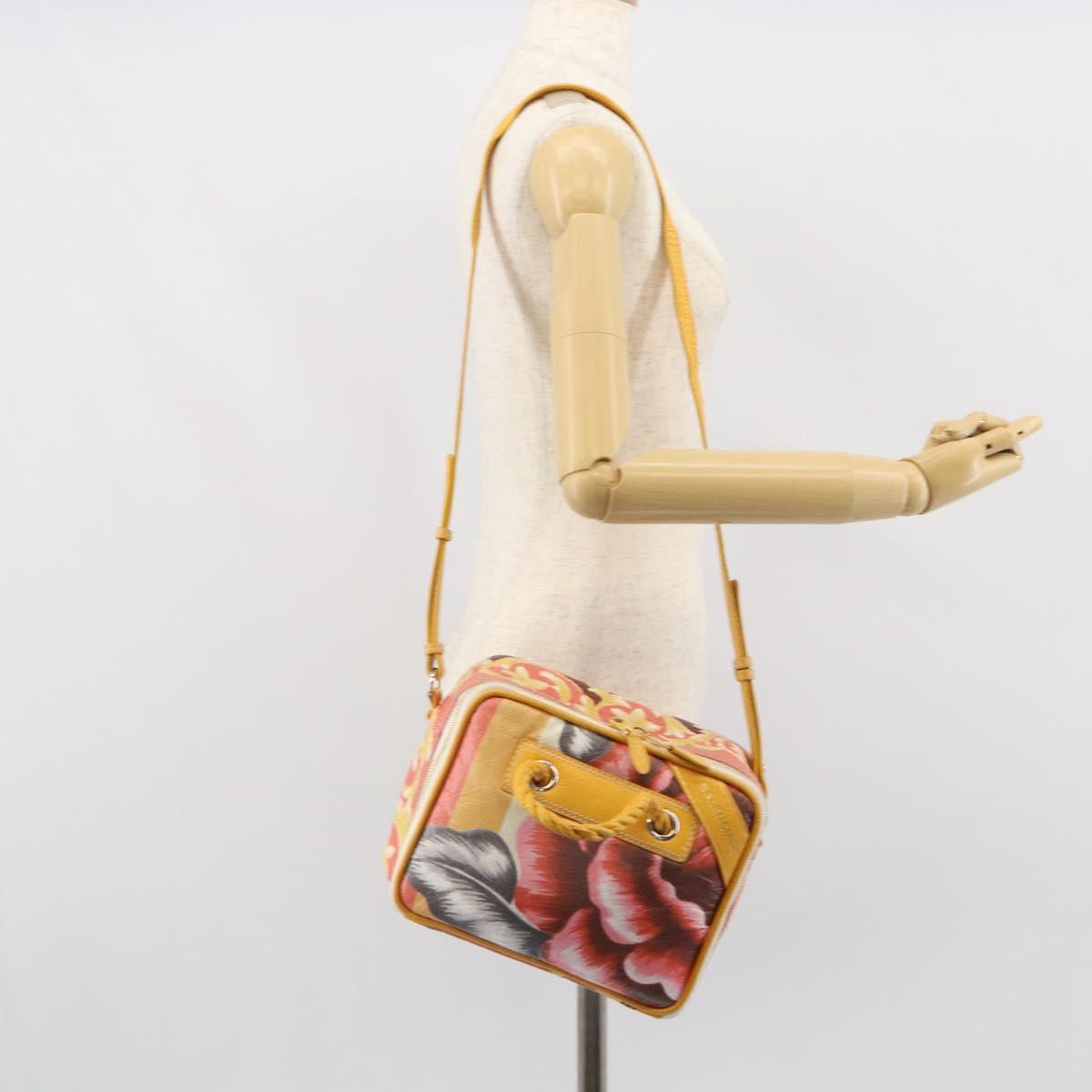 BALENCIAGA Flower Hand Bag Canvas 2way Pink Silver Auth 157542V