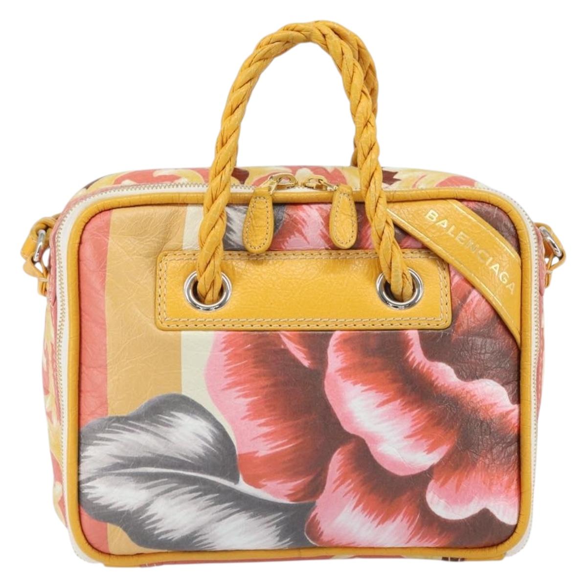 BALENCIAGA Flower Hand Bag Canvas 2way Pink Silver Auth 157542V