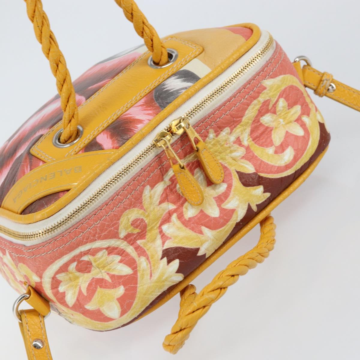 BALENCIAGA Flower Hand Bag Canvas 2way Pink Silver Auth 157542V