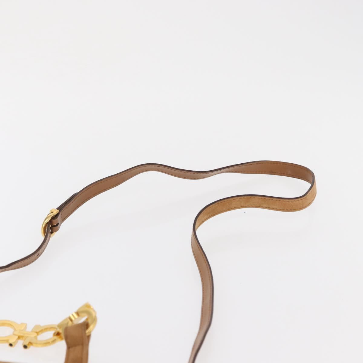 Salvatore Ferragamo Gancini Hand Bag Suede 2way Beige Gold Auth 157544