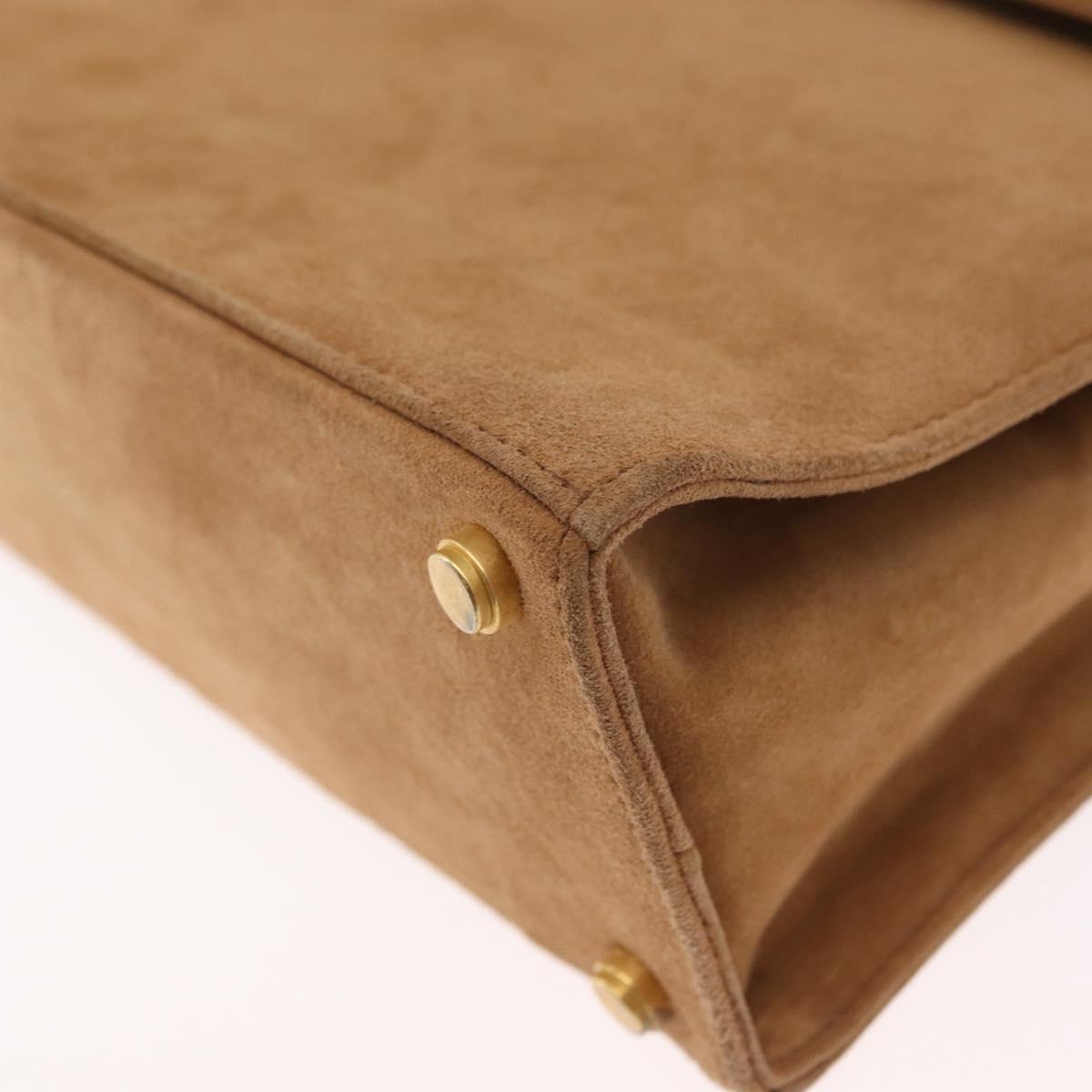 Salvatore Ferragamo Gancini Hand Bag Suede 2way Beige Gold Auth 157544