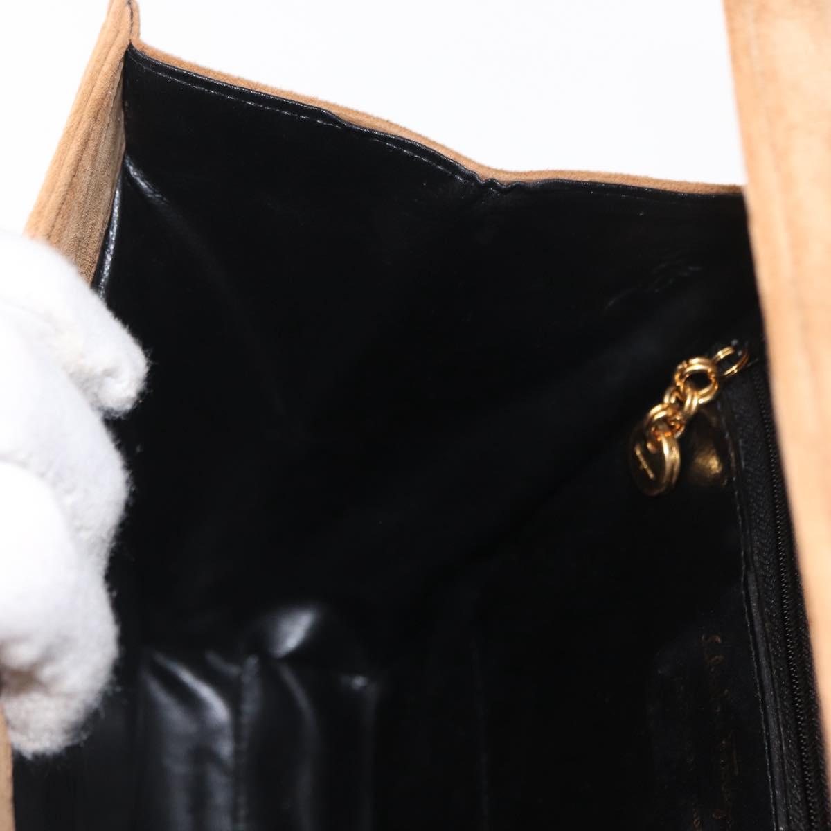 Salvatore Ferragamo Gancini Hand Bag Suede 2way Beige Gold Auth 157544