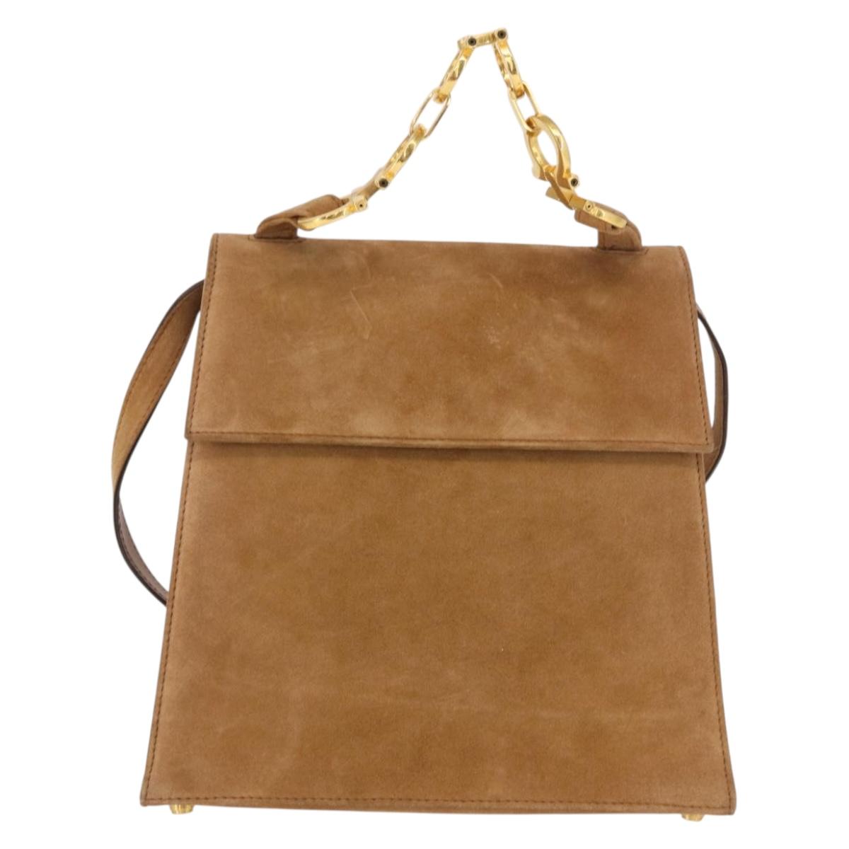 Salvatore Ferragamo Gancini Hand Bag Suede 2way Beige Gold Auth 157544