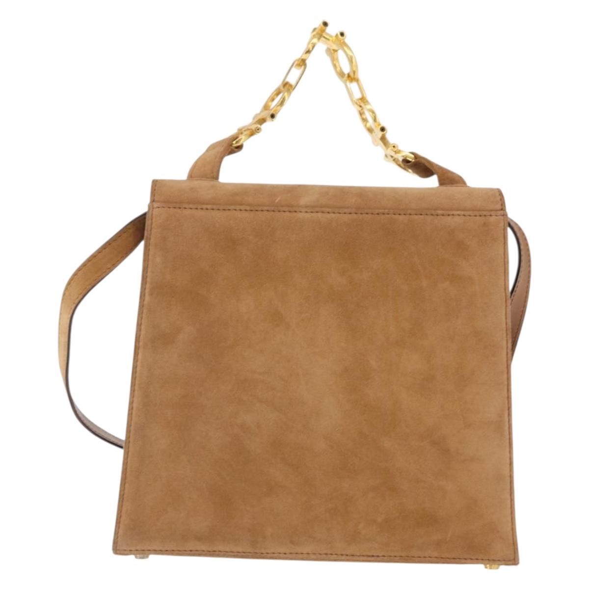 Salvatore Ferragamo Gancini Hand Bag Suede 2way Beige Gold Auth 157544