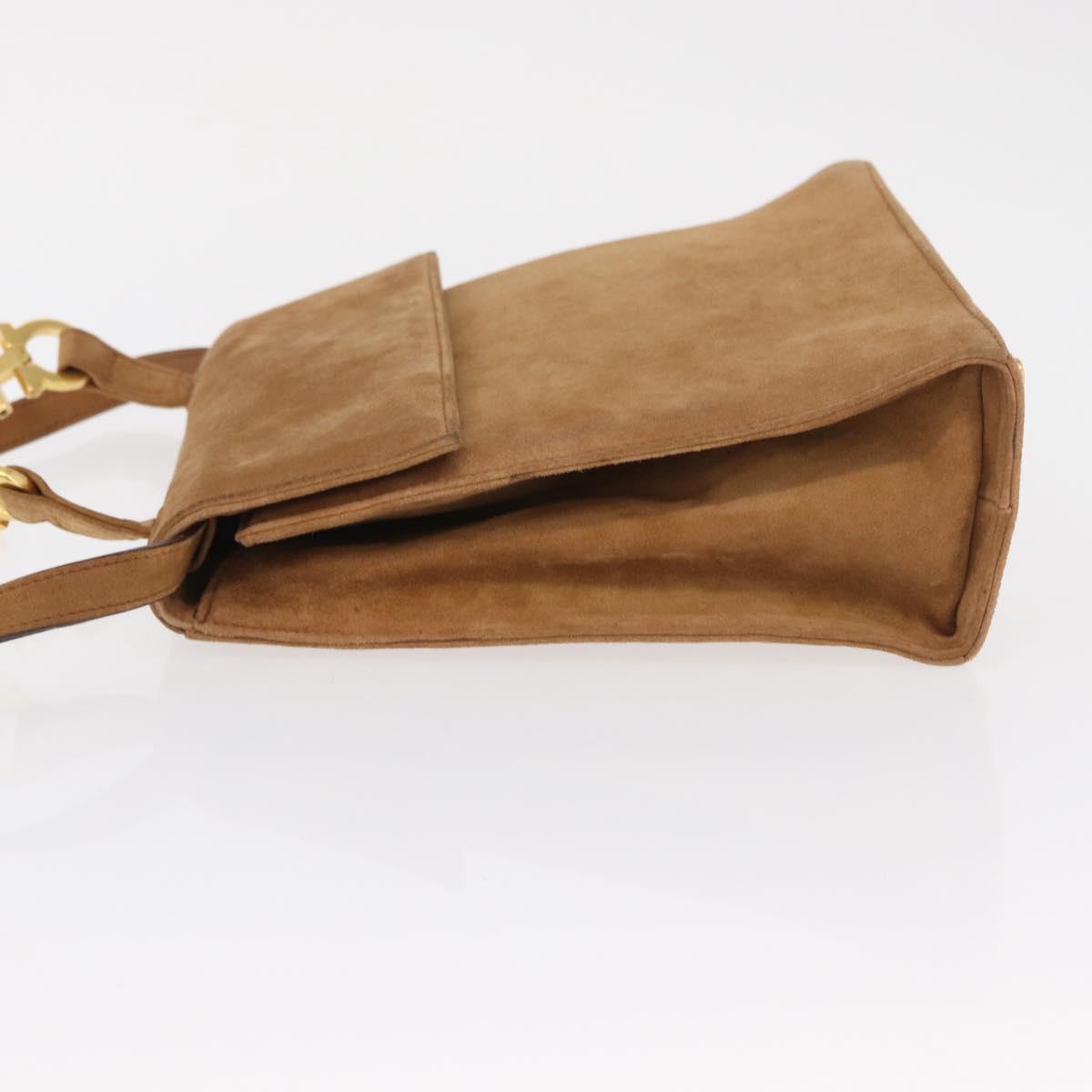 Salvatore Ferragamo Gancini Hand Bag Suede 2way Beige Gold Auth 157544