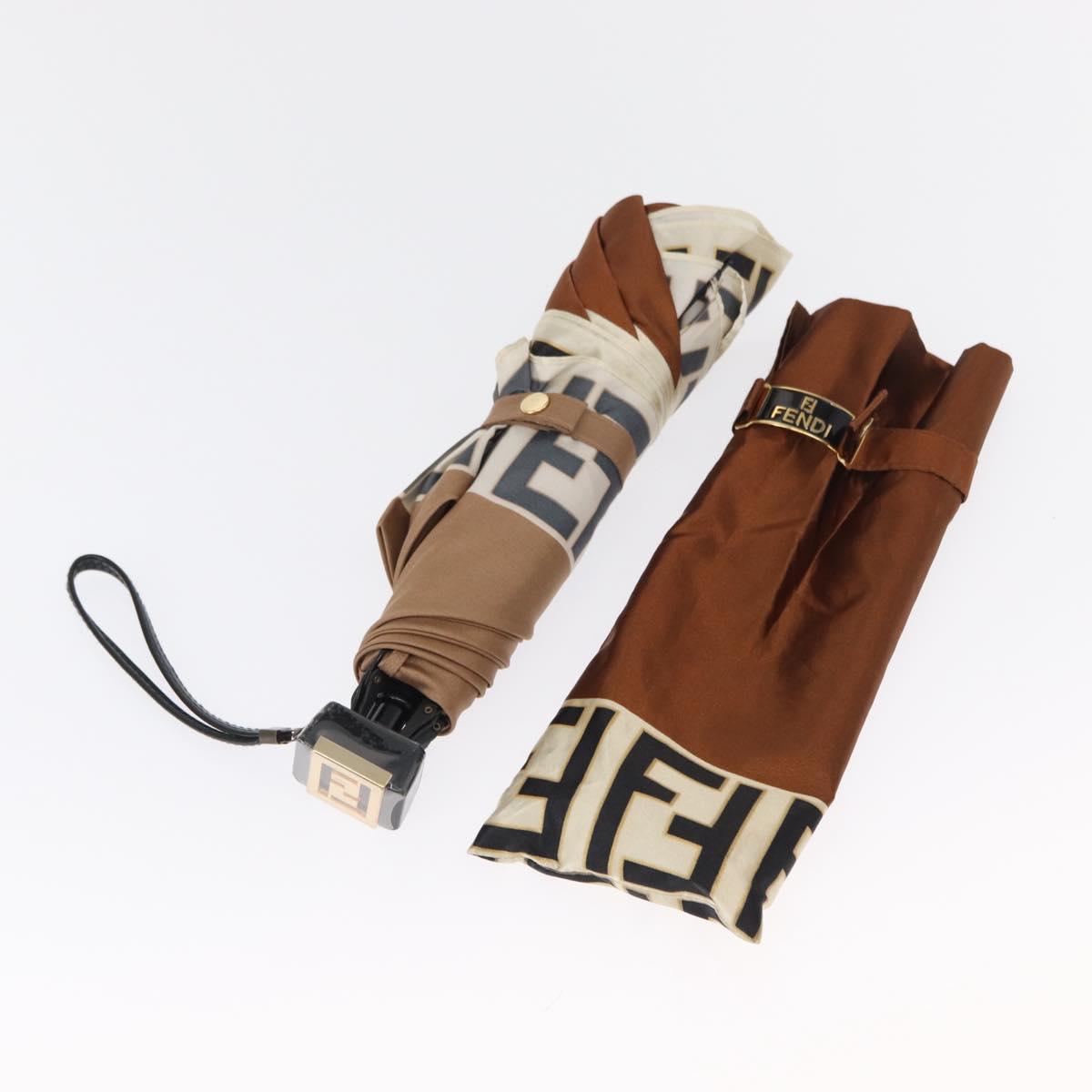 FENDI Zucca Canvas Umbrella Nylon Brown Black Auth 157545V