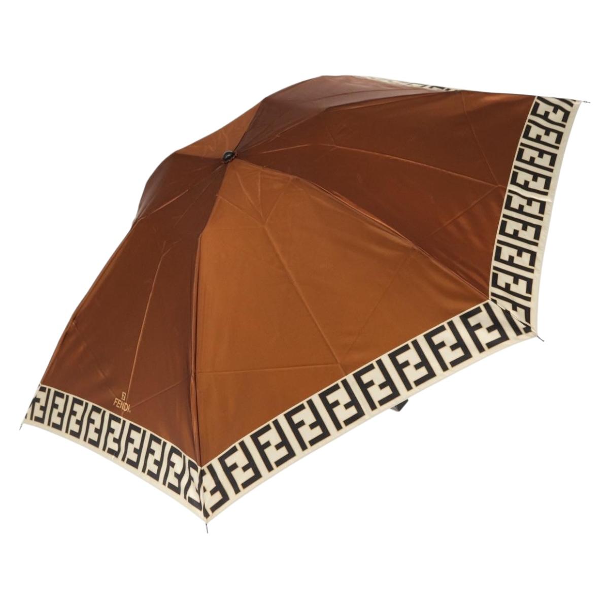 FENDI Zucca Canvas Umbrella Nylon Brown Black Auth 157545V