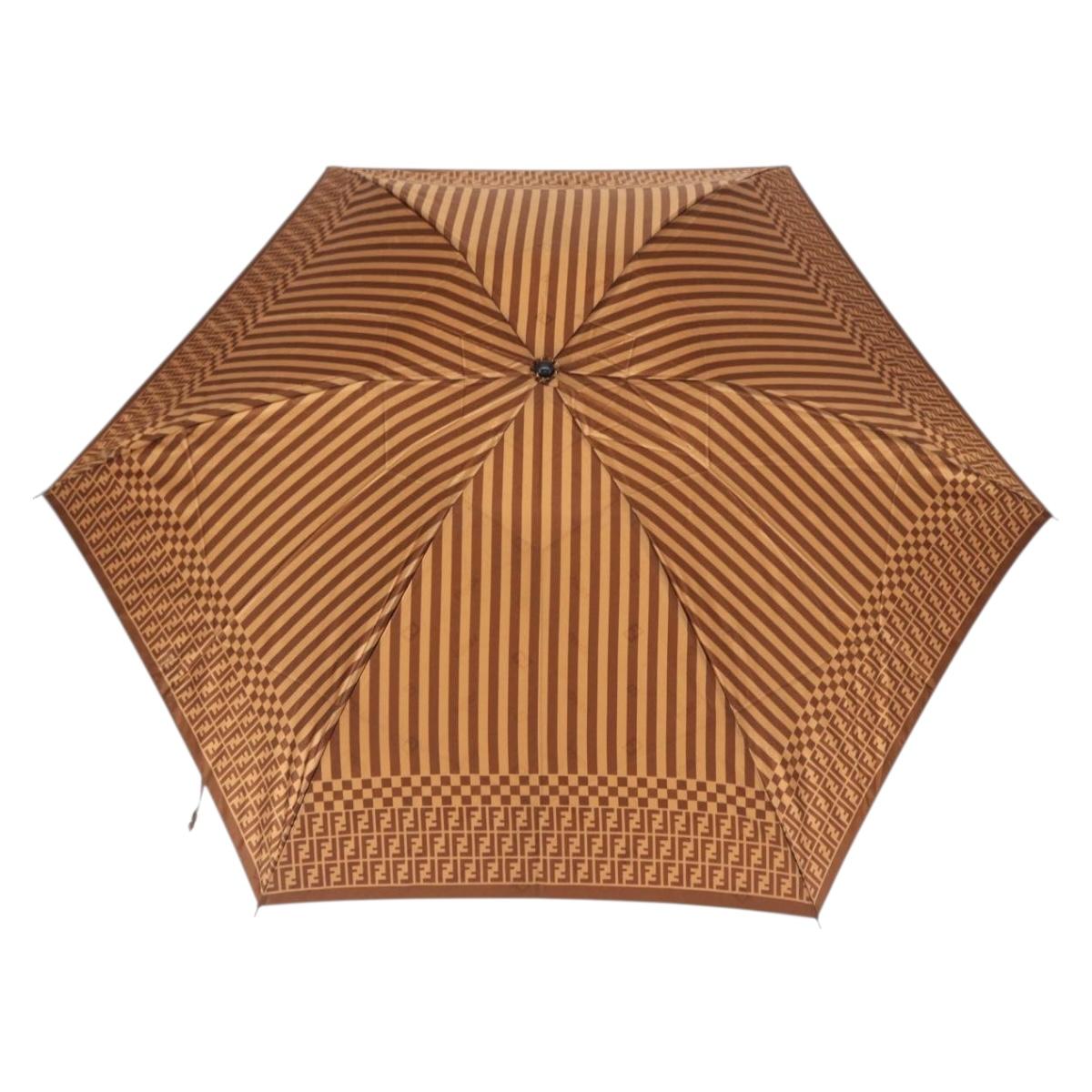 FENDI Zucchino Canvas Umbrella Nylon Brown Auth 157546V