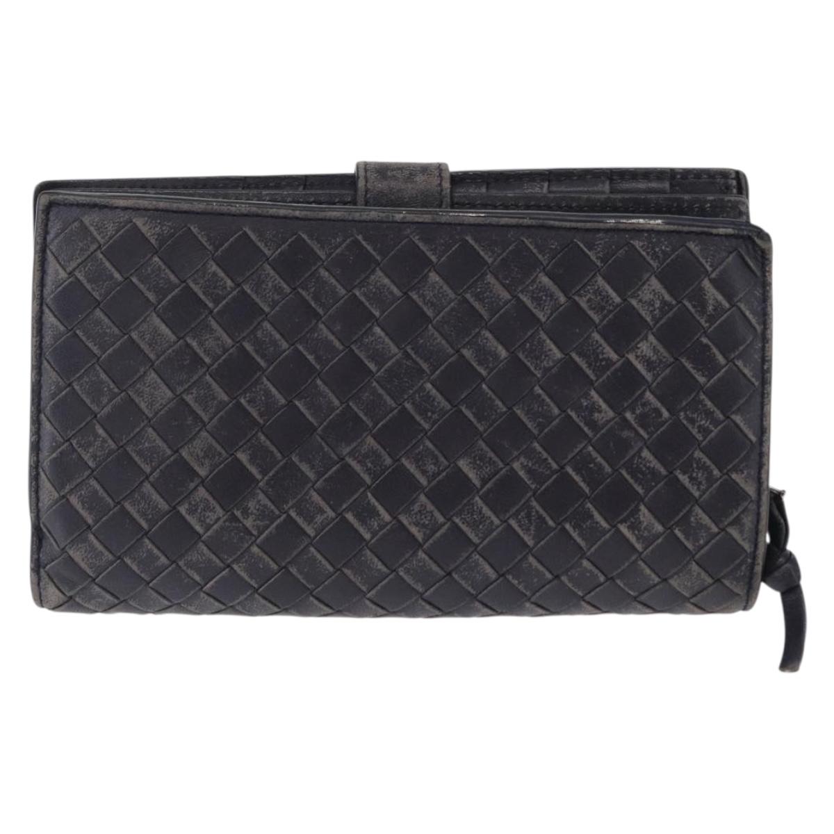 BOTTEGA VENETA INTRECCIATO Long Wallet Leather Black Auth 157551