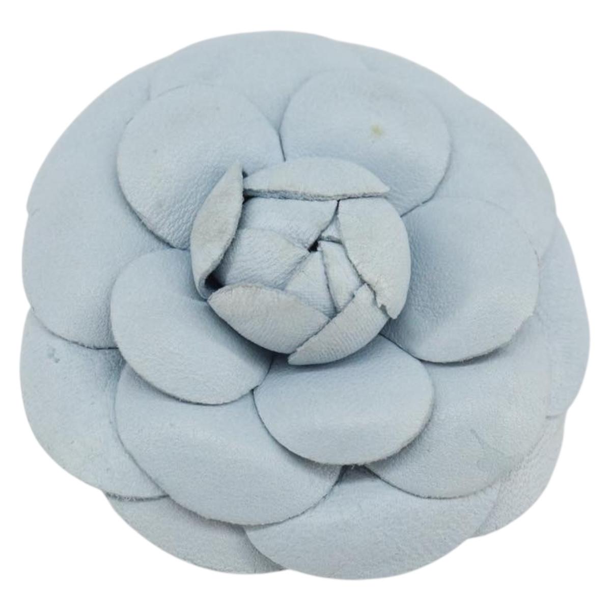 CHANEL Brooch Leather Light Blue CC Auth 157558V