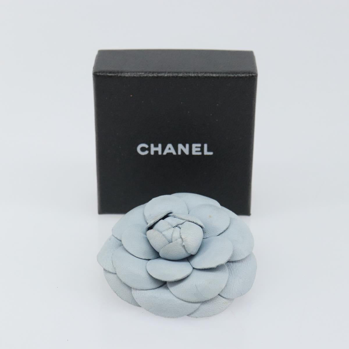 CHANEL Brooch Leather Light Blue CC Auth 157558V