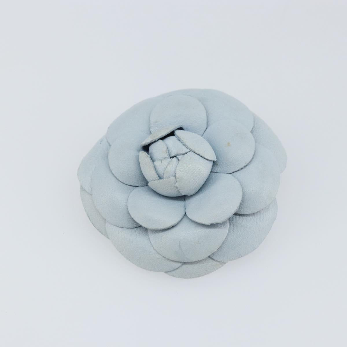 CHANEL Brooch Leather Light Blue CC Auth 157558V