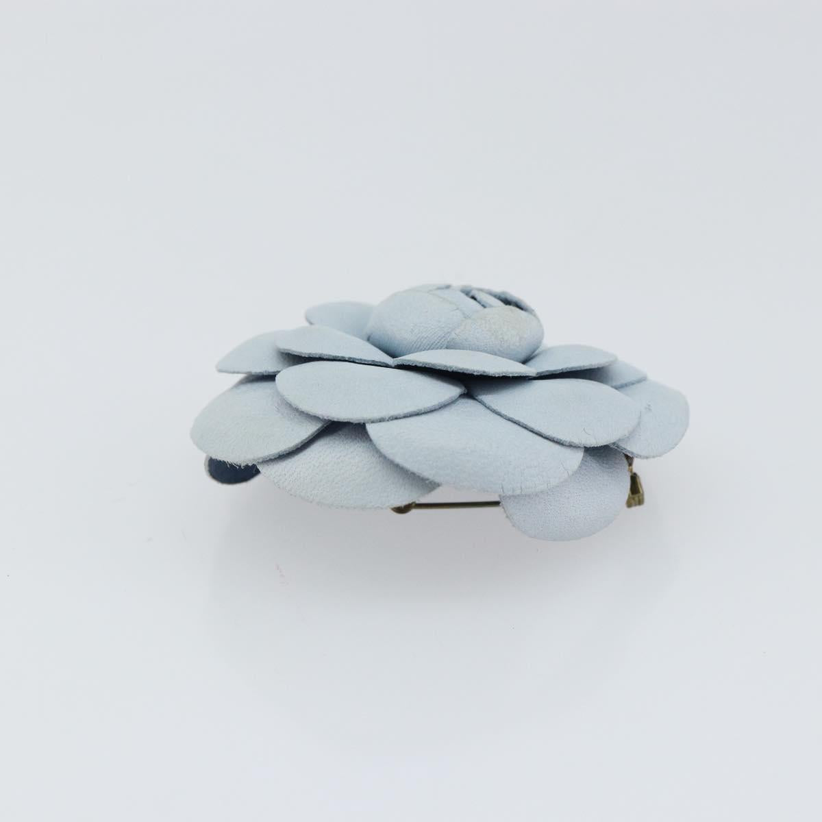 CHANEL Brooch Leather Light Blue CC Auth 157558V