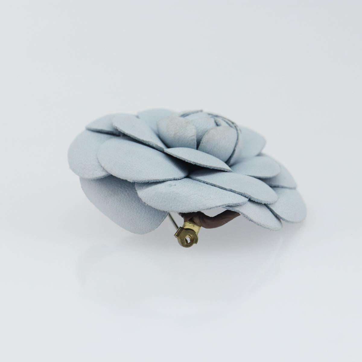 CHANEL Brooch Leather Light Blue CC Auth 157558V