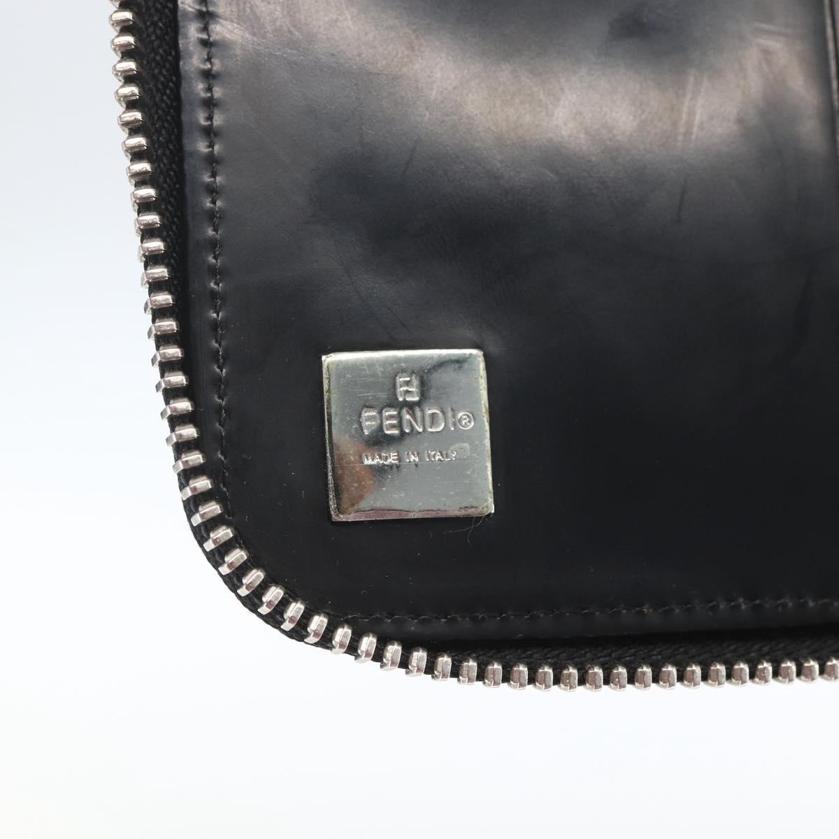 FENDI Wallet Leather Black Silver Auth 157559