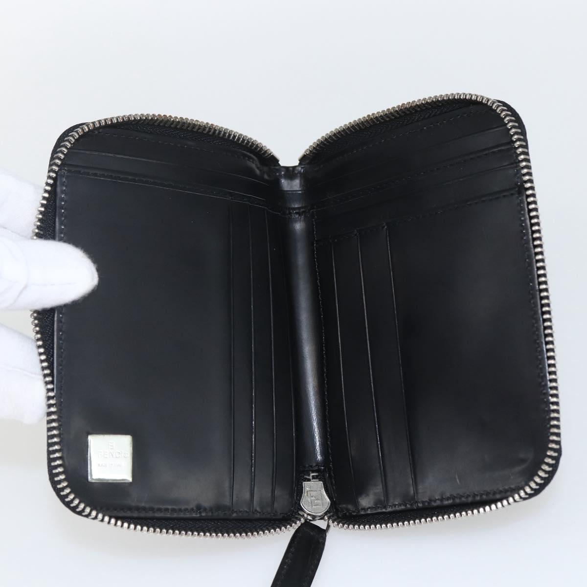 FENDI Wallet Leather Black Silver Auth 157559