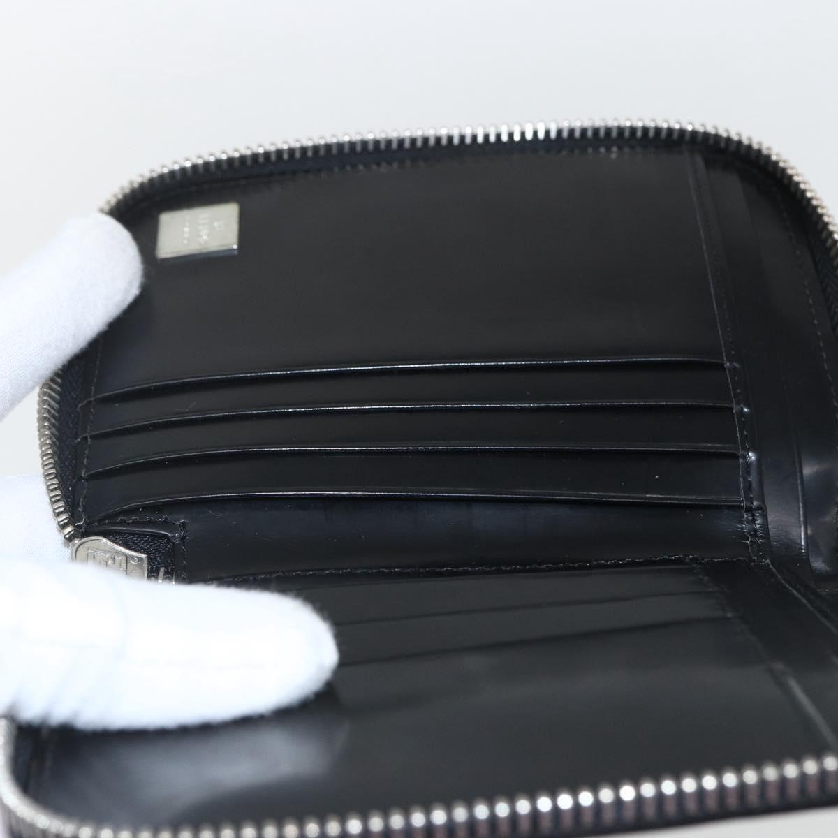 FENDI Wallet Leather Black Silver Auth 157559