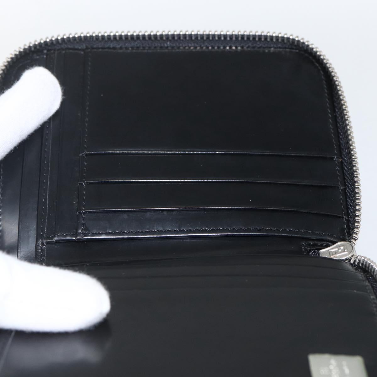 FENDI Wallet Leather Black Silver Auth 157559