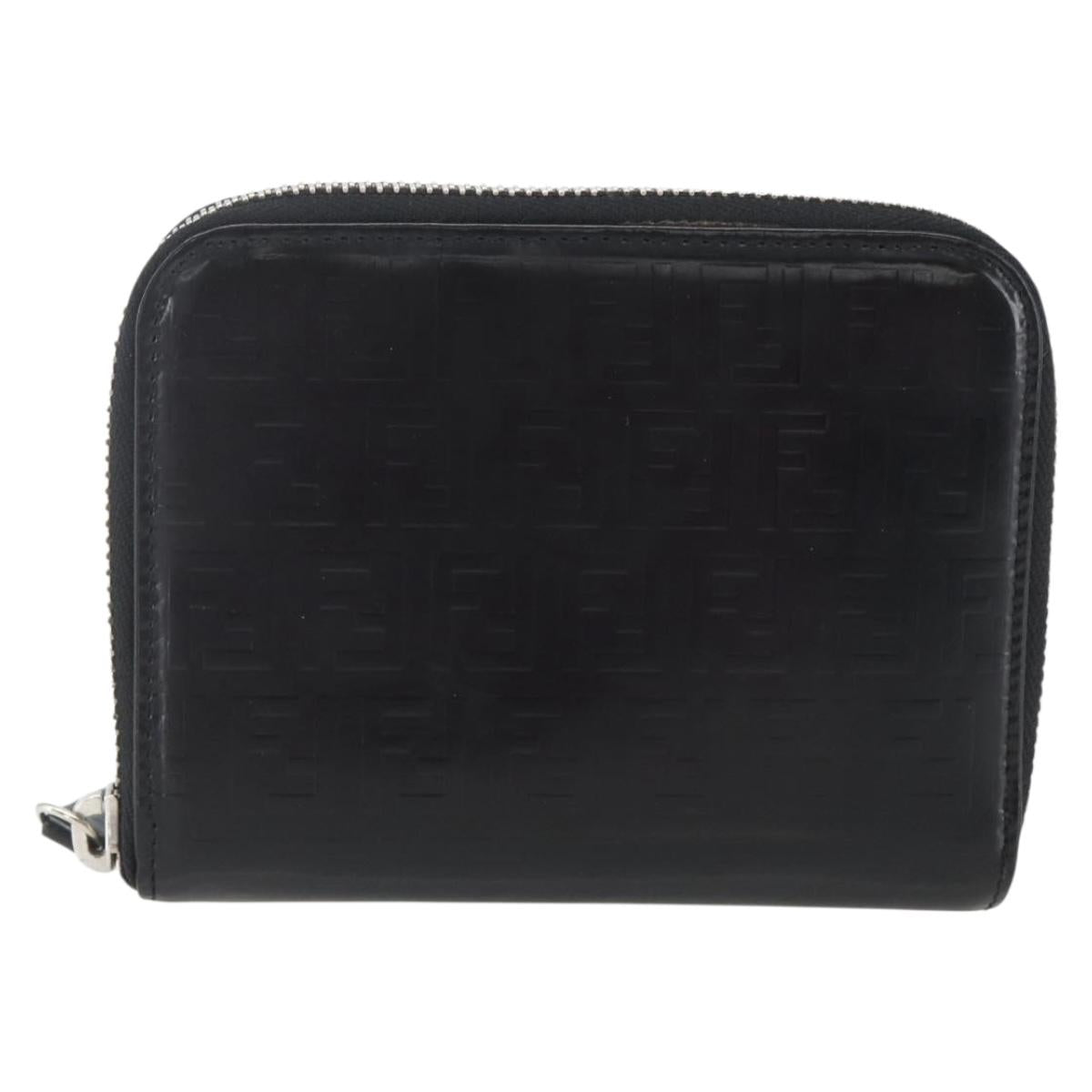 FENDI Wallet Leather Black Silver Auth 157559