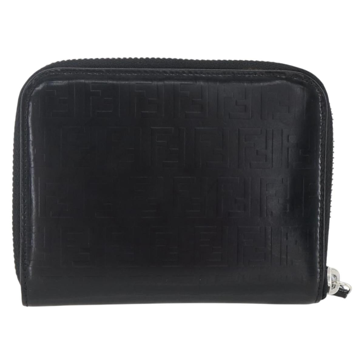 FENDI Wallet Leather Black Silver Auth 157559