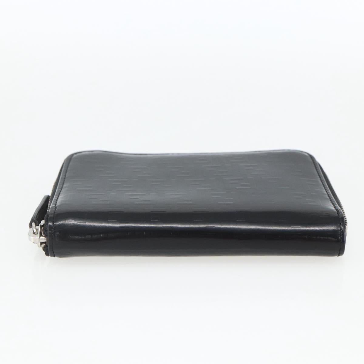 FENDI Wallet Leather Black Silver Auth 157559