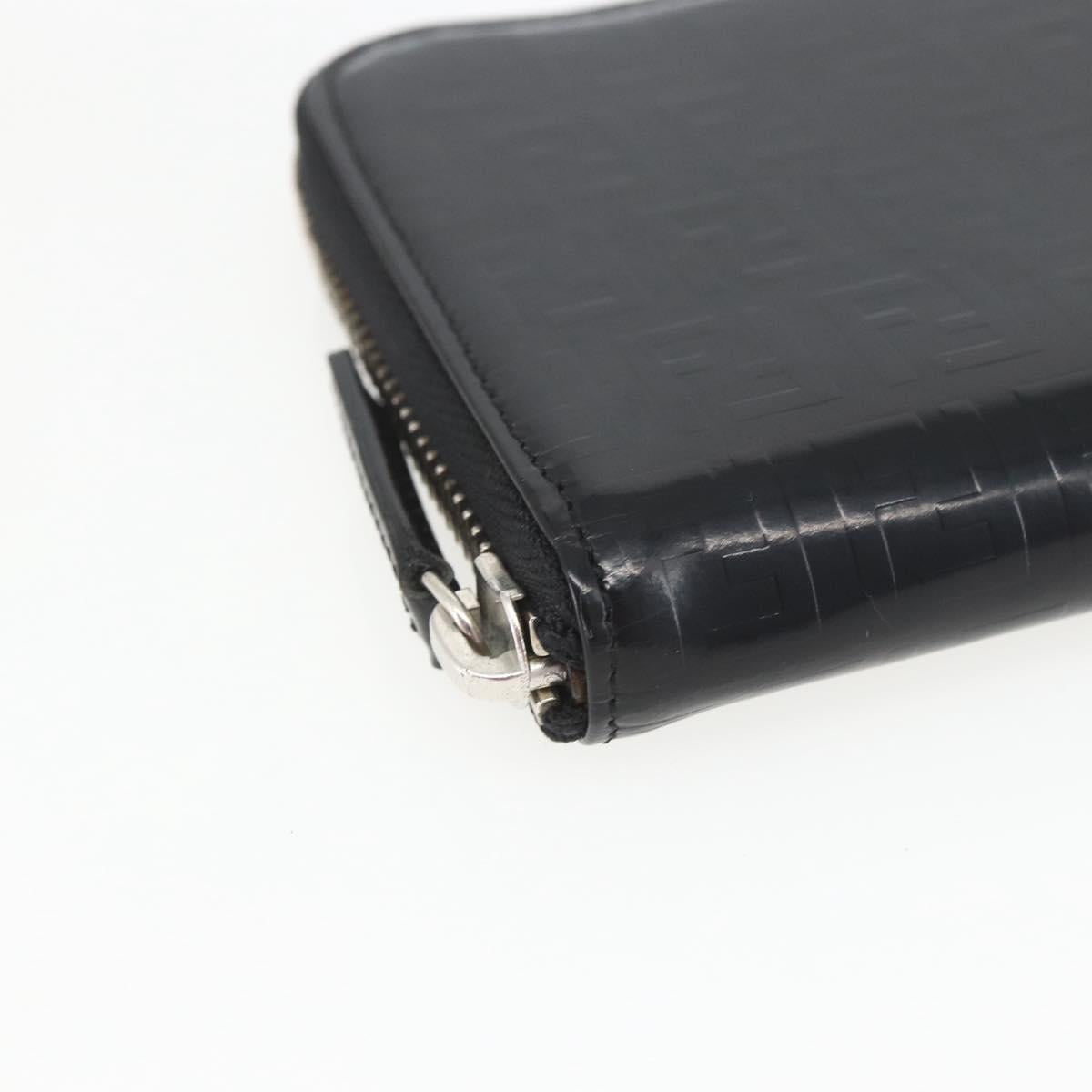 FENDI Wallet Leather Black Silver Auth 157559