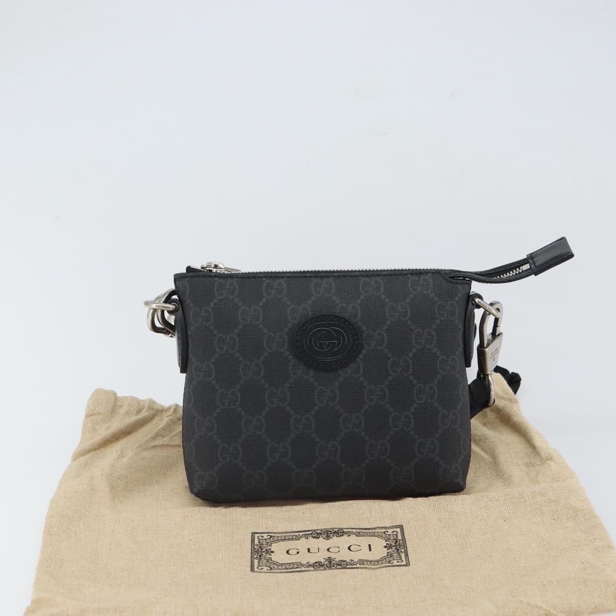 GUCCI GG Supreme Shoulder Bag PVC Black Silver Auth 157567SAV