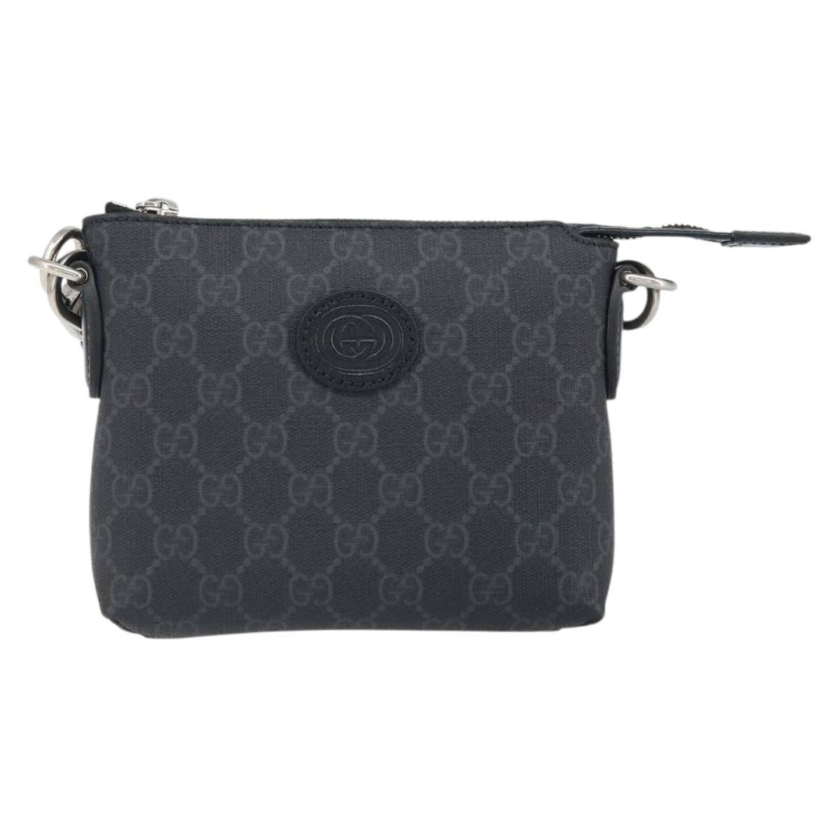 GUCCI GG Supreme Shoulder Bag PVC Black Silver Auth 157567SAV