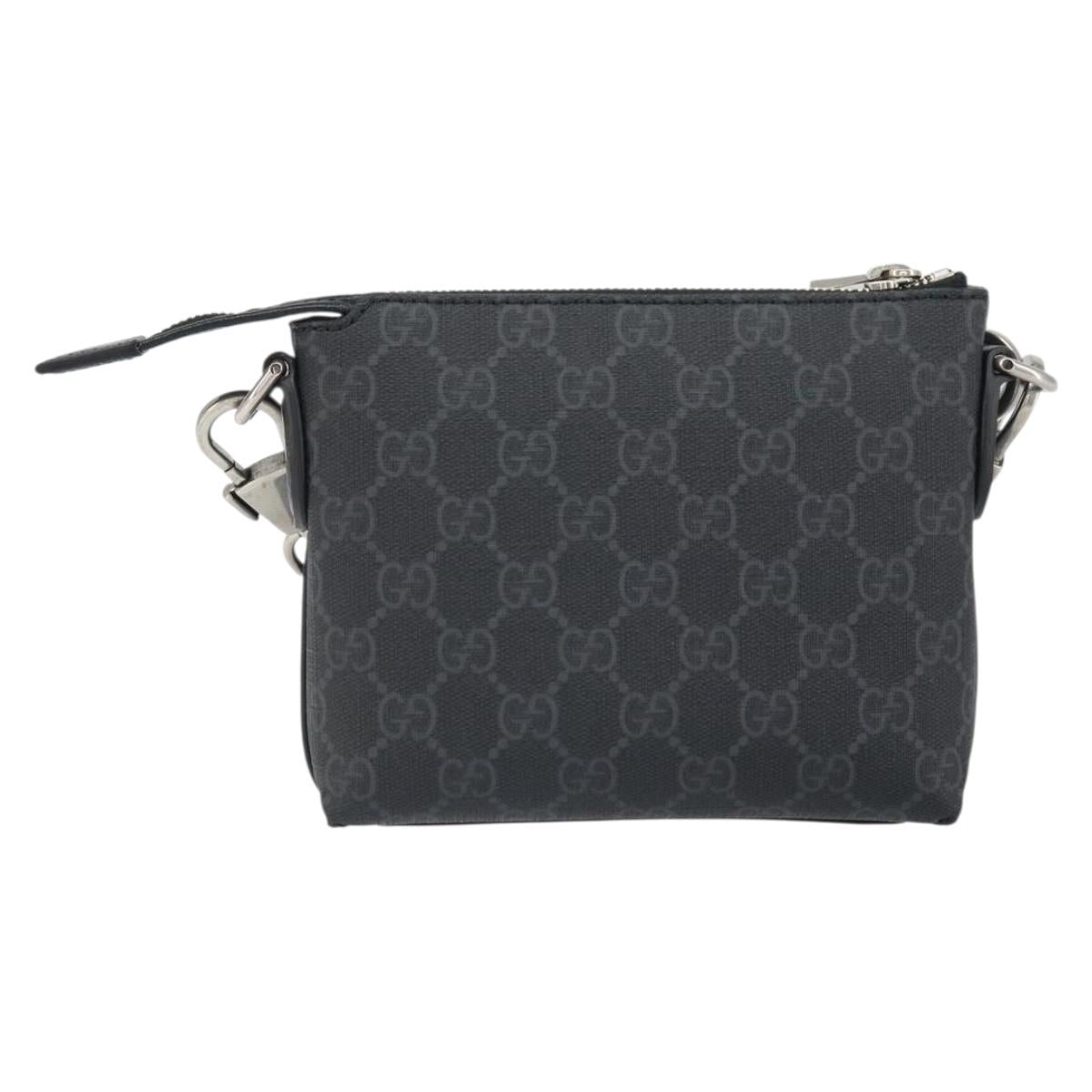GUCCI GG Supreme Shoulder Bag PVC Black Silver Auth 157567SAV