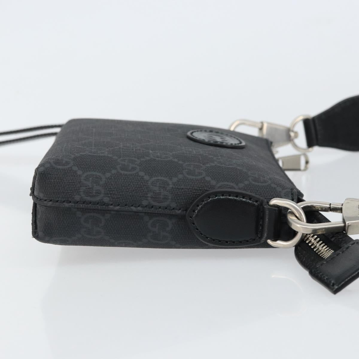 GUCCI GG Supreme Shoulder Bag PVC Black Silver Auth 157567SAV