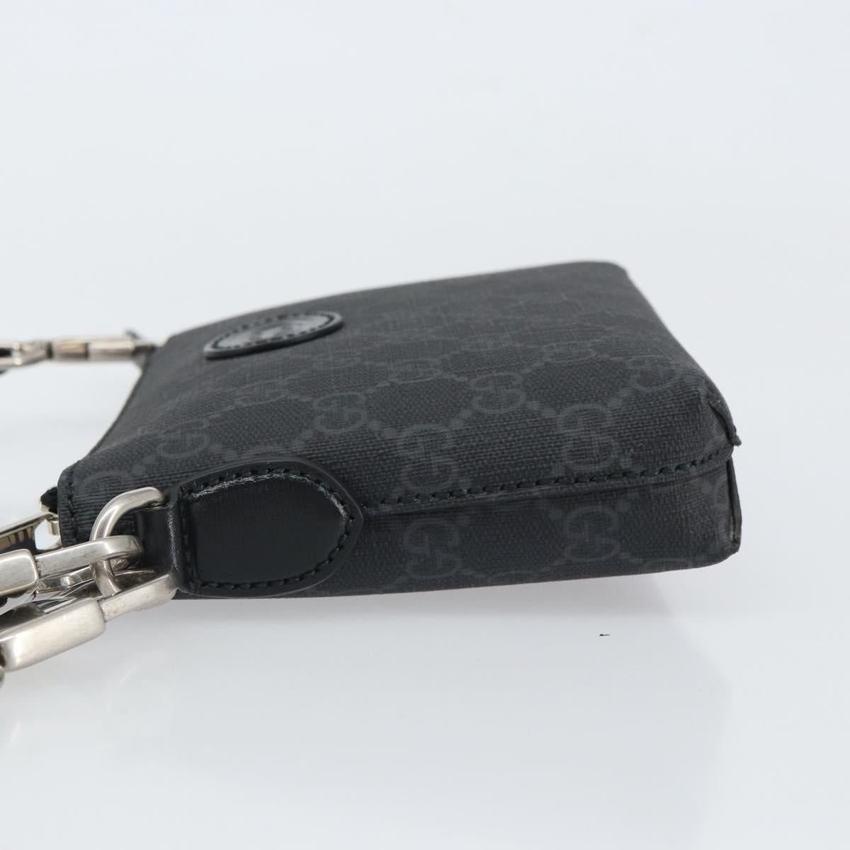 GUCCI GG Supreme Shoulder Bag PVC Black Silver Auth 157567SAV