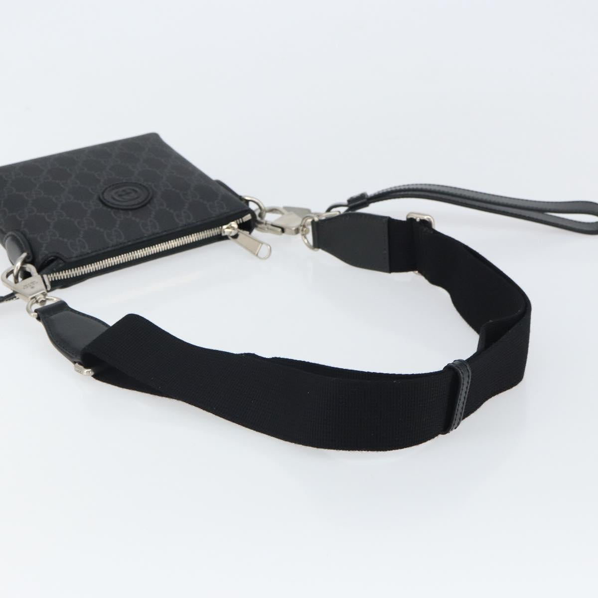 GUCCI GG Supreme Shoulder Bag PVC Black Silver Auth 157567SAV
