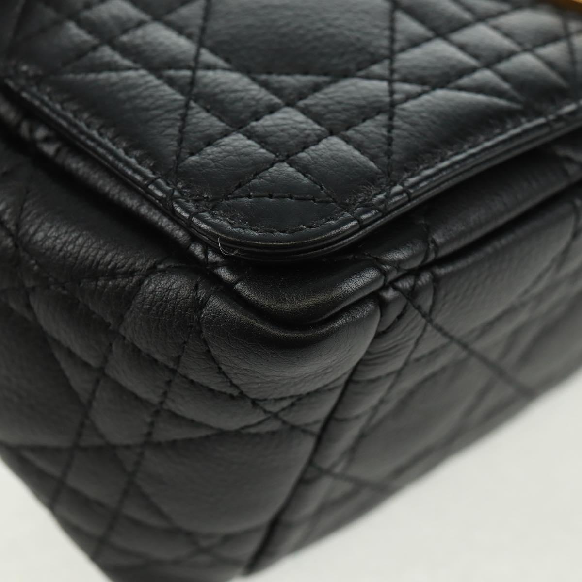 Christian Dior Caro Medium Cannage Bag Calf Skin Black Gold Auth 157570SM
