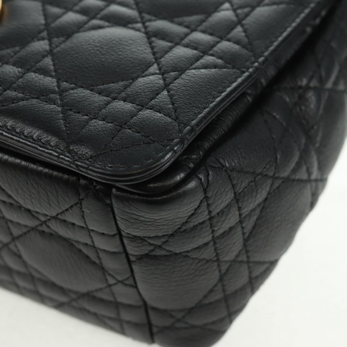 Christian Dior Caro Medium Cannage Bag Calf Skin Black Gold Auth 157570SM