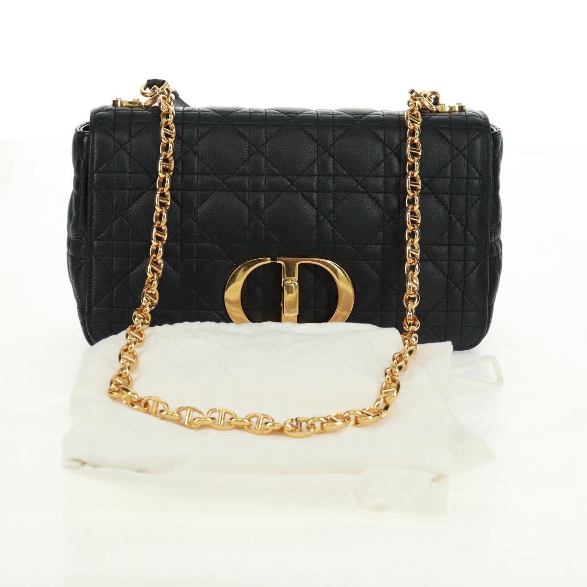 Christian Dior Caro Medium Cannage Bag Calf Skin Black Gold Auth 157570SM